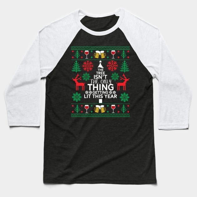Funny Beer Drinking Ugly Xmas Christmas Sweater Baseball T-Shirt by mrsmitful01